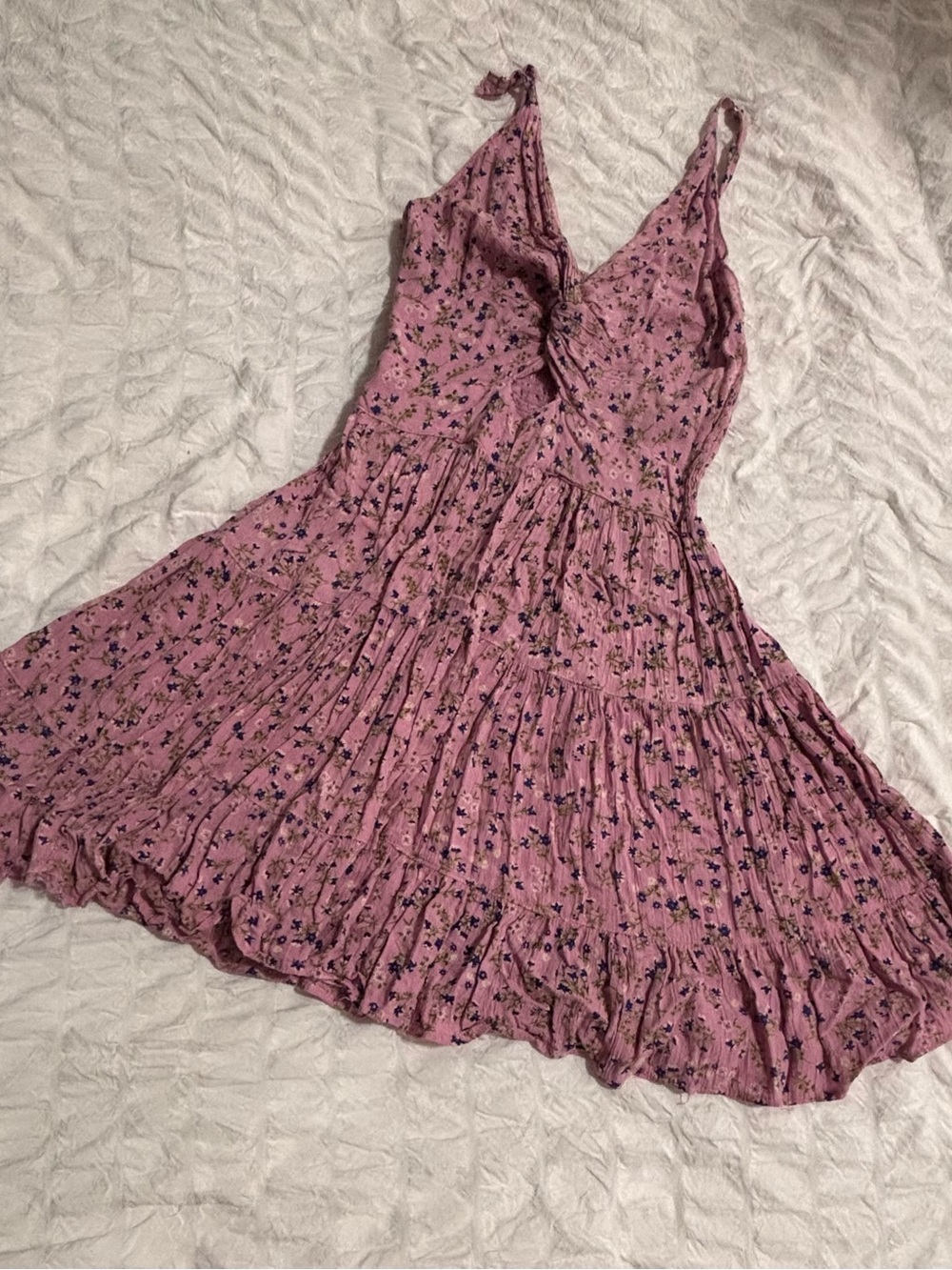 Angie Pink Floral Smocked Tiered Midi Dress Size M